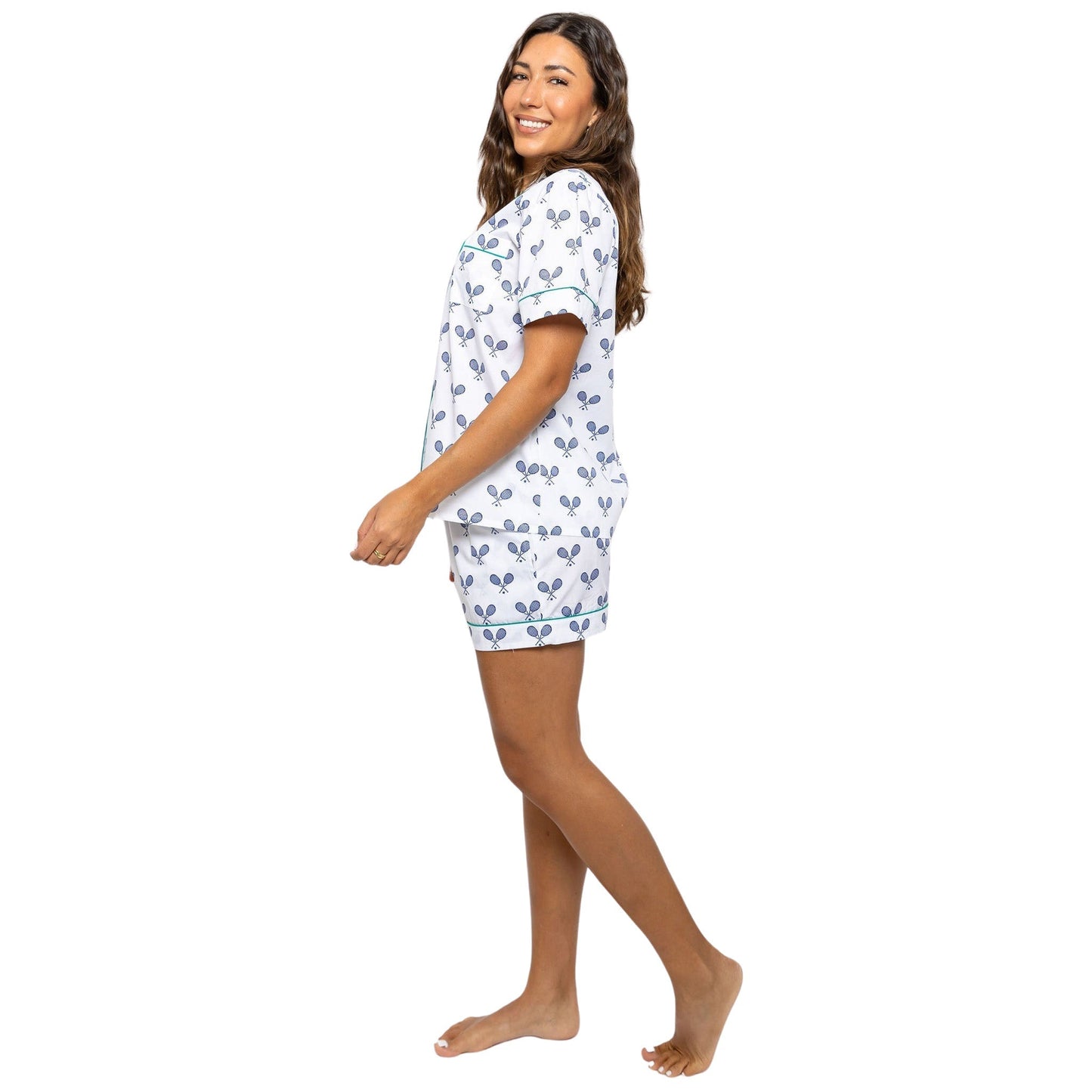 Women's Tennis Navy Short PJ Set - Organic Cotton Poplin