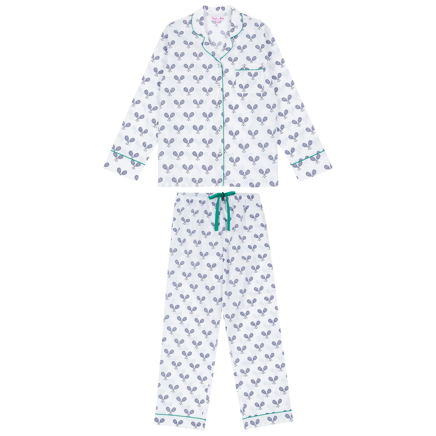 Women's Tennis Navy Long PJ Set - Organic Cotton Poplin