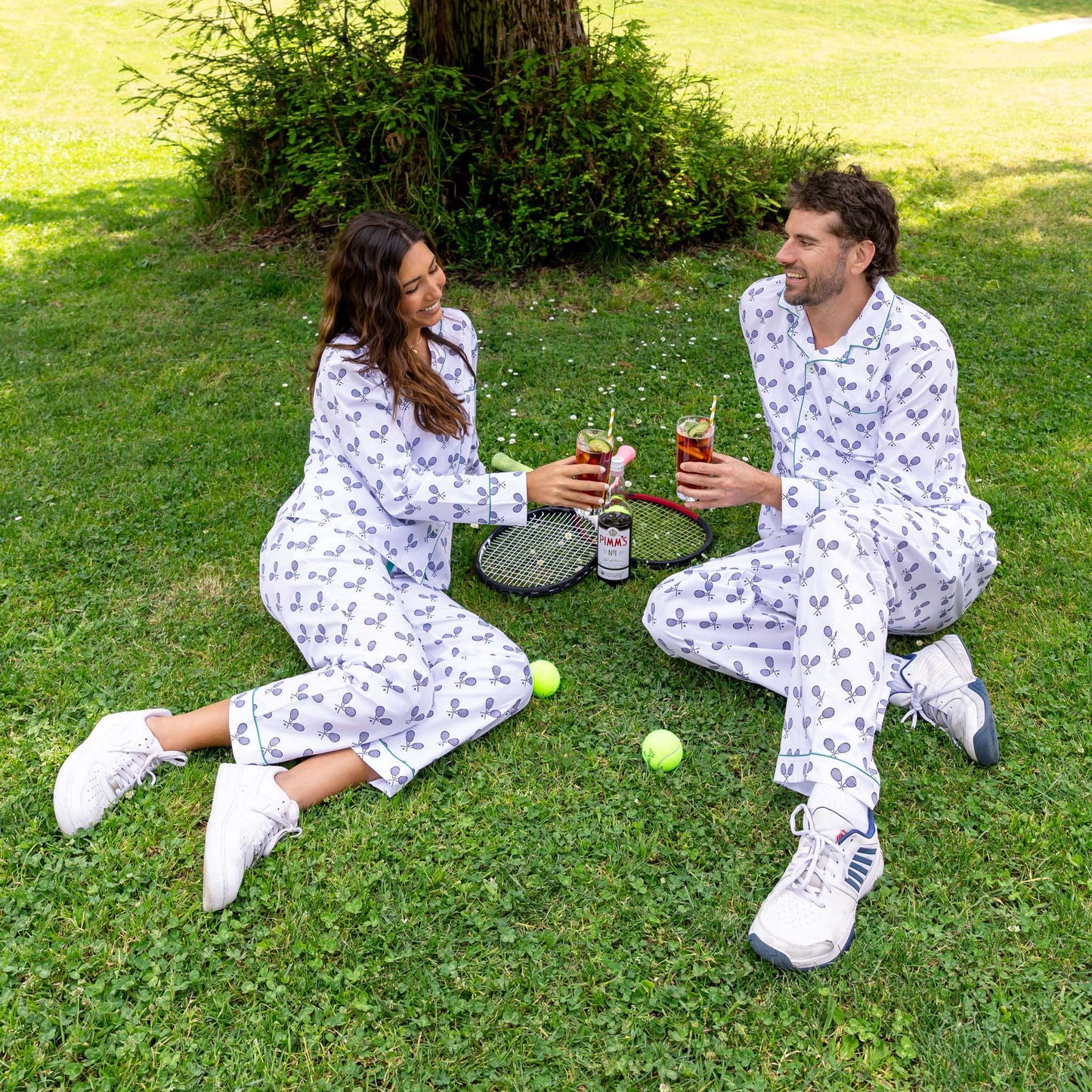 Women's Tennis Navy Long PJ Set - Organic Cotton Poplin