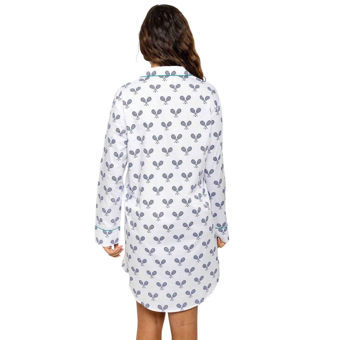 Women's Tennis Navy Night Shirt - Organic Cotton Poplin