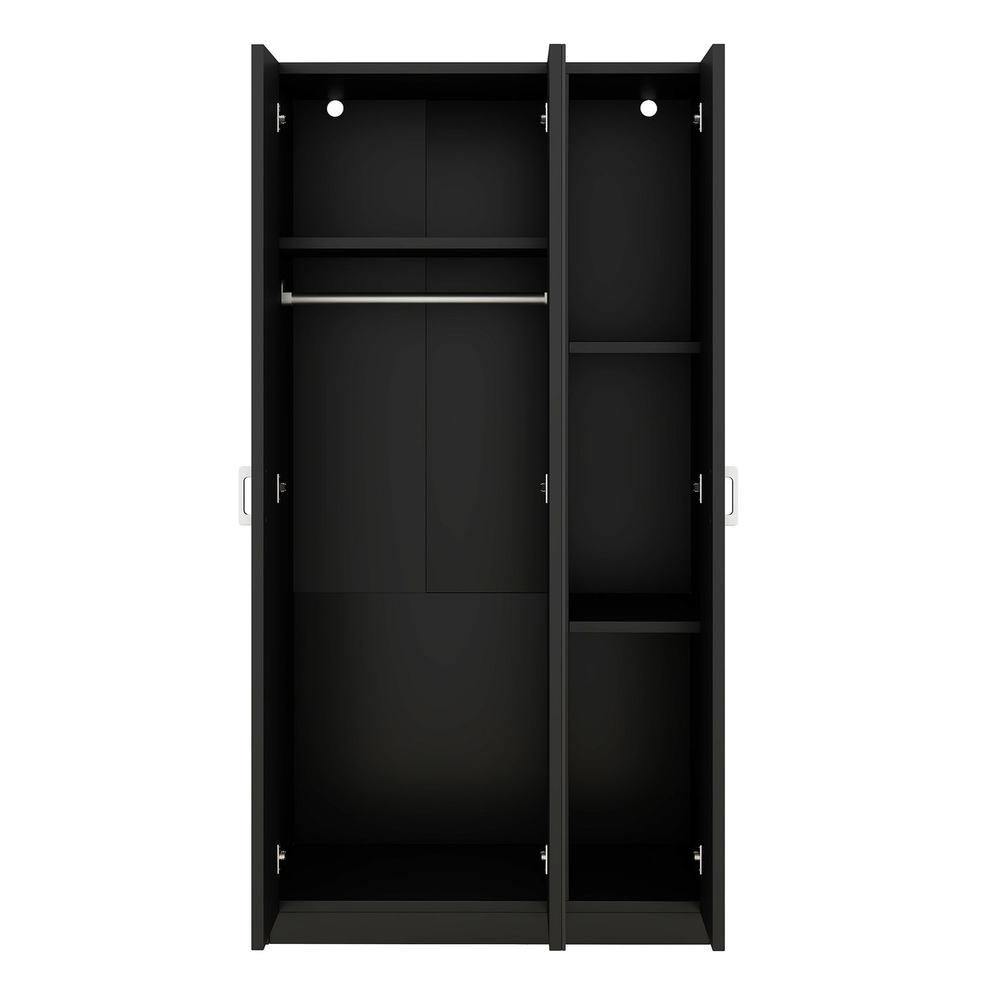 3 Door Wardrobe with Mirror, Armoire with Hanging Rod and 3 Fixed Shelves,Black