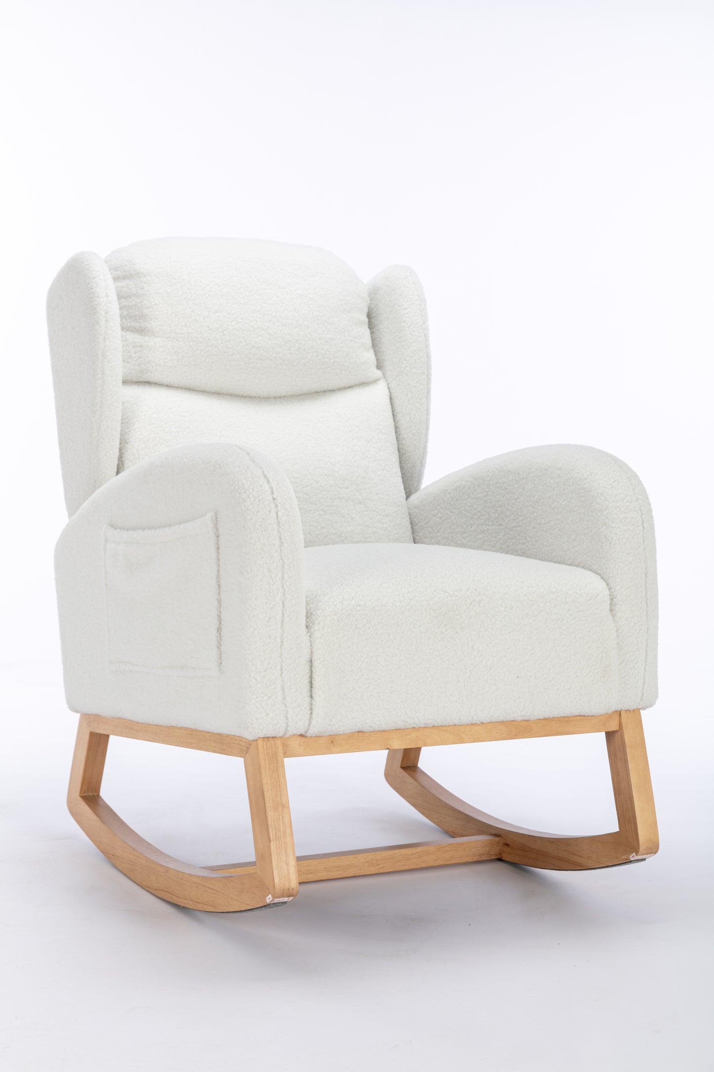 049-Teddy Fabric Rocking Chair With Packet Wood Legs,Ivory