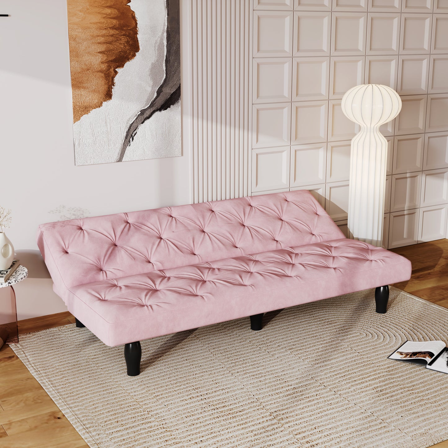 Sofa to Sofa Bed Transformation: 66" Pink Velvet Sofa Bed, Ideal for Family Living Rooms, Apartments & Bedrooms