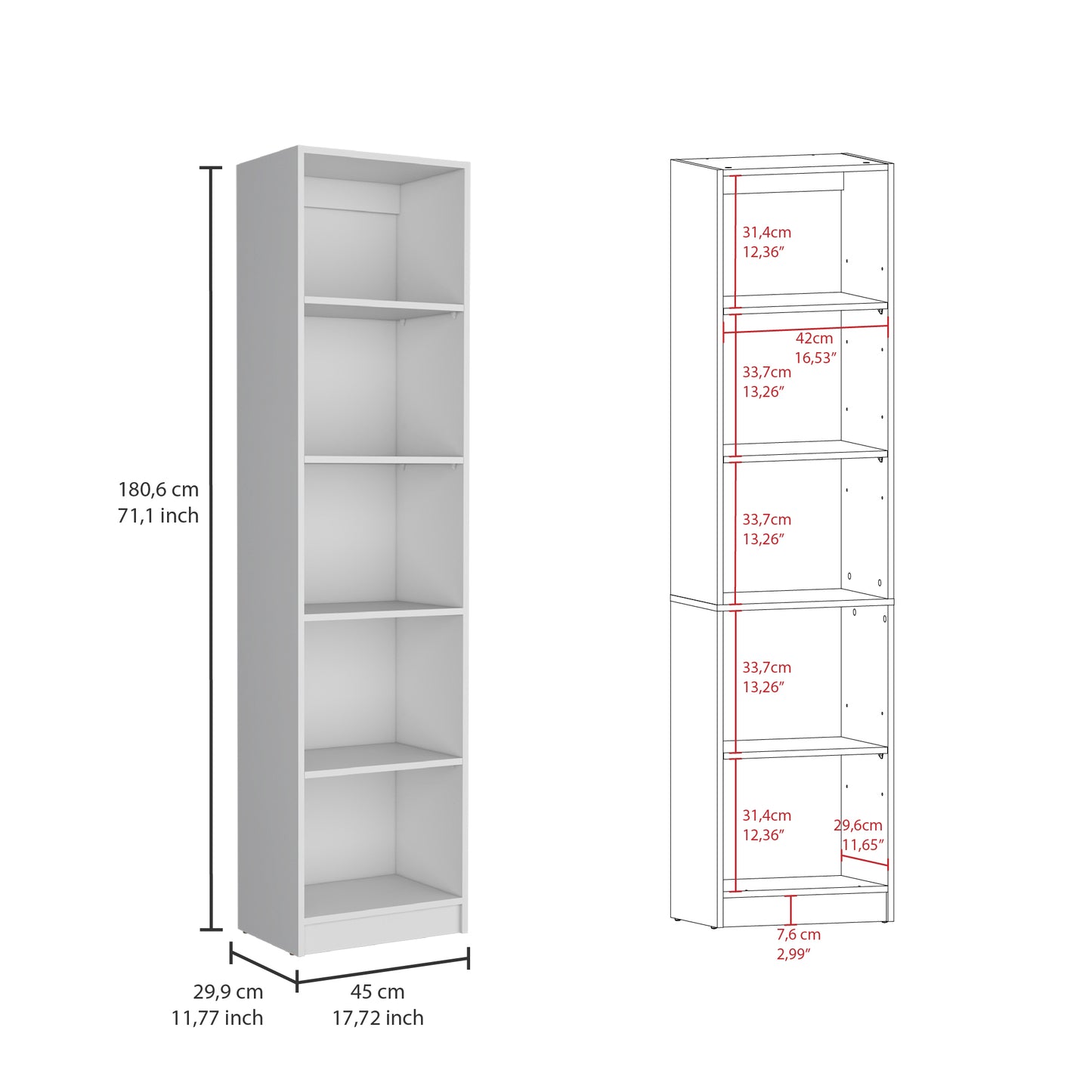 Levan 3 Piece Living Room Set with 3 Bookcases, White