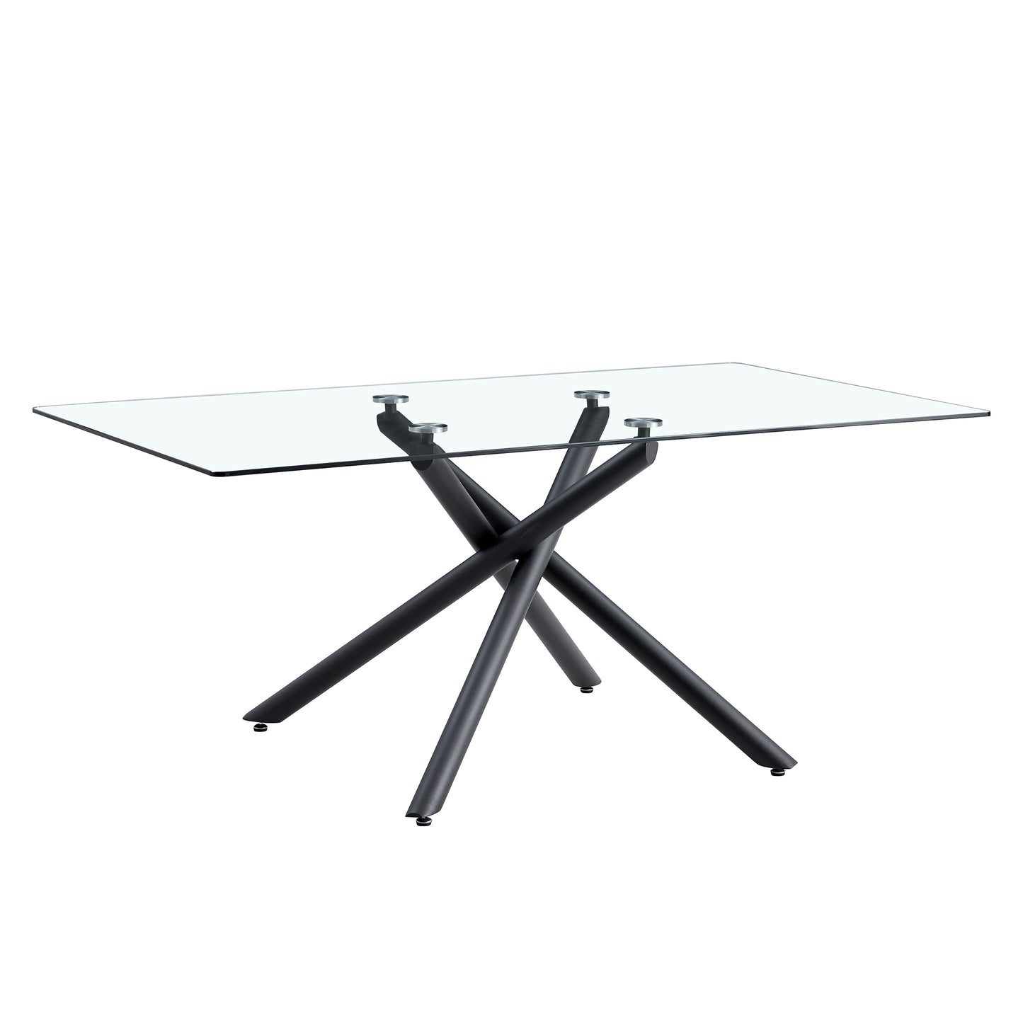 Large Modern Minimalist Rectangular Glass Dining Table for 6-8 with 0.39" Tempered Glass Tabletop and Black color Metal Legs, for Kitchen Dining Living Meeting Room Banquet hall,71" W x 39" D x 301537
