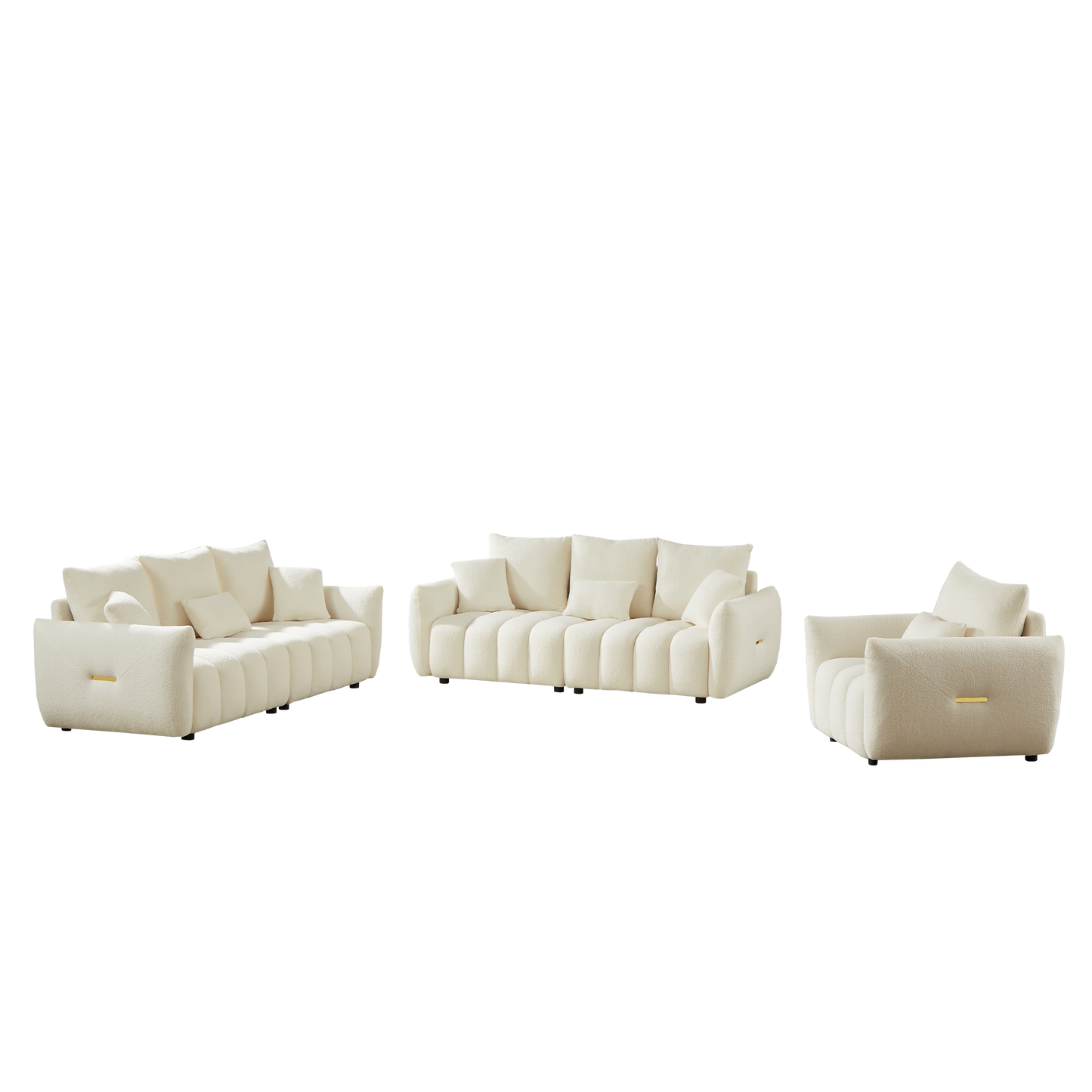 1 Seater + 3 Seater + 3 Seater,  Combo Sofa Modern Living Room Sofa, Teddy Sofa, Wooden Frame, 7 Cushions, Apartment Sofa Furniture