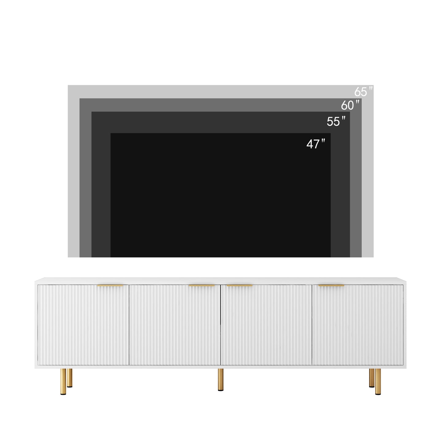 White Modern TV Stand Fluted 68" with Power Outlet, Entertainment Center with Storage Doors, TV Console Media Cabinet,  for 55+ Inch TV, Living Room