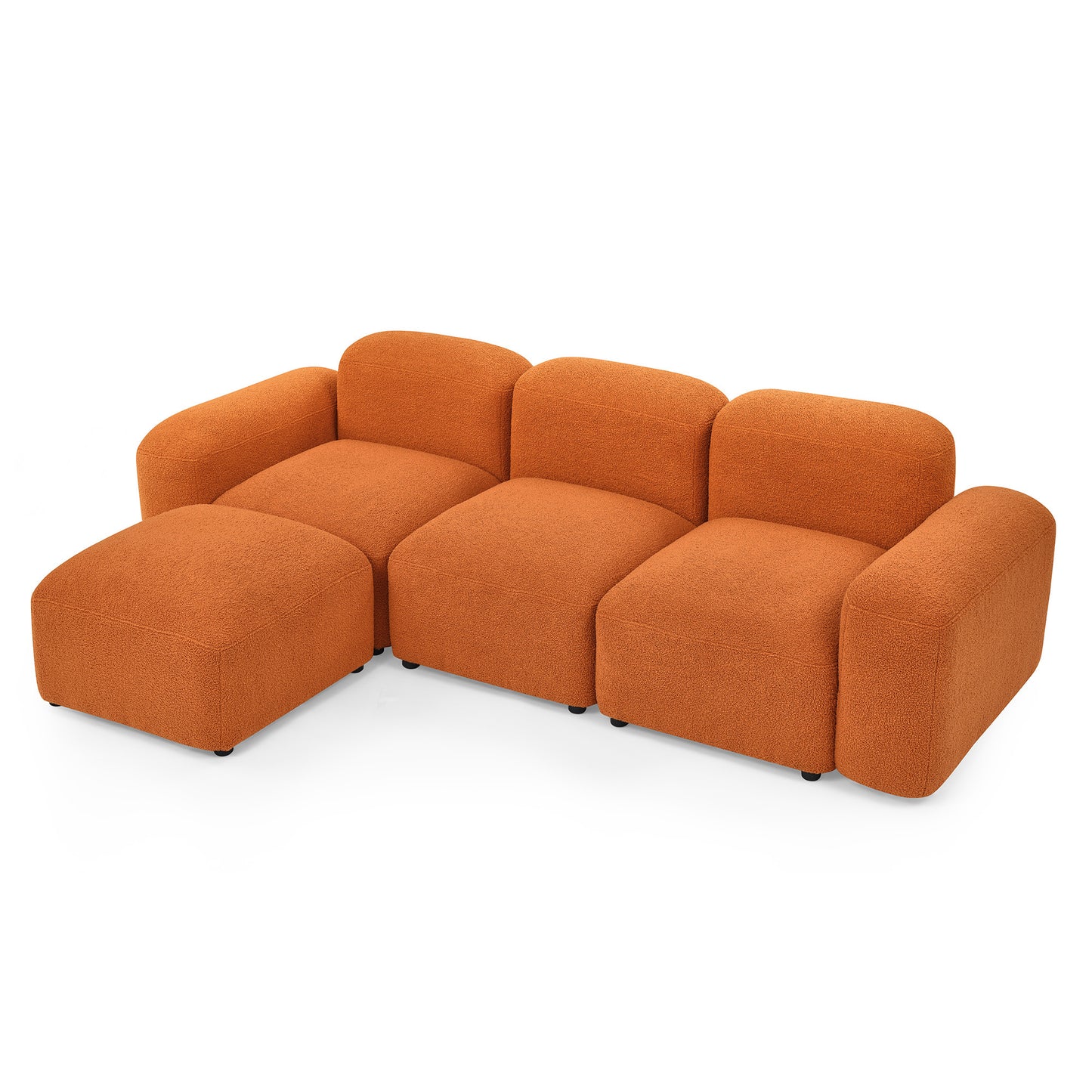 L-Shape Modular Sectional Sofa,DIY Combination,Teddy Fabric,Orange.