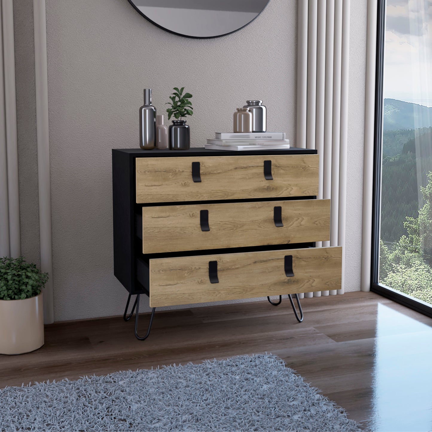 Kimball Hairpin Legs Dresser with 3-Drawers and Modern Design