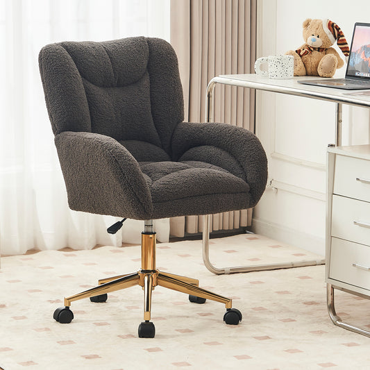 005-Teddy Fabric 360 Swivel Home Office Chair With Gold Metal Base And Universal Wheels,Dark Gray