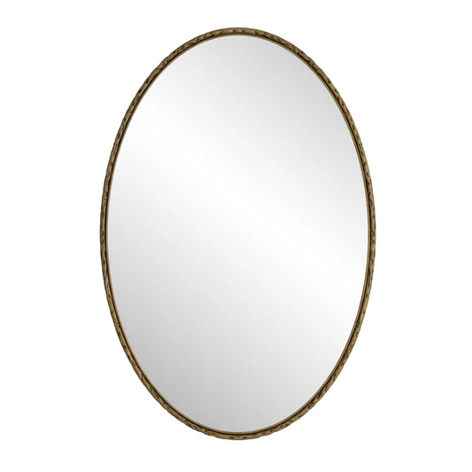Iron Art Oval Retro Mirror in Gold with Antique Effect, Premium Glass and MDF Frame, Wall Hanging for Bathroom, Bedroom, Living Room