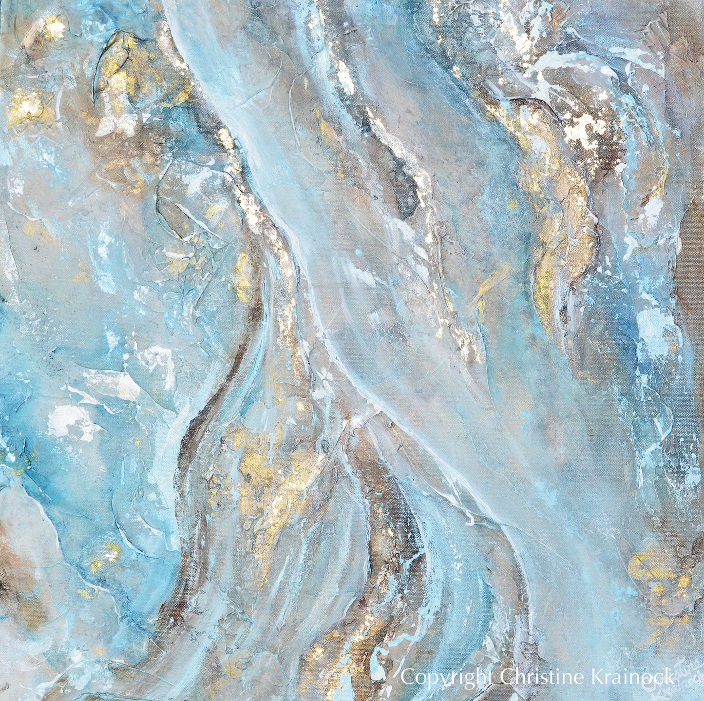 GICLEE PRINT Art Blue Brown White Abstract Painting Gold Leaf Coastal Wall Art Home Decor