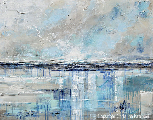 "Coastal Solitude" GICLEE PRINT Art Abstract Painting Beige Grey Light Blue Navy Beach Coastal Wall Art Home Decor