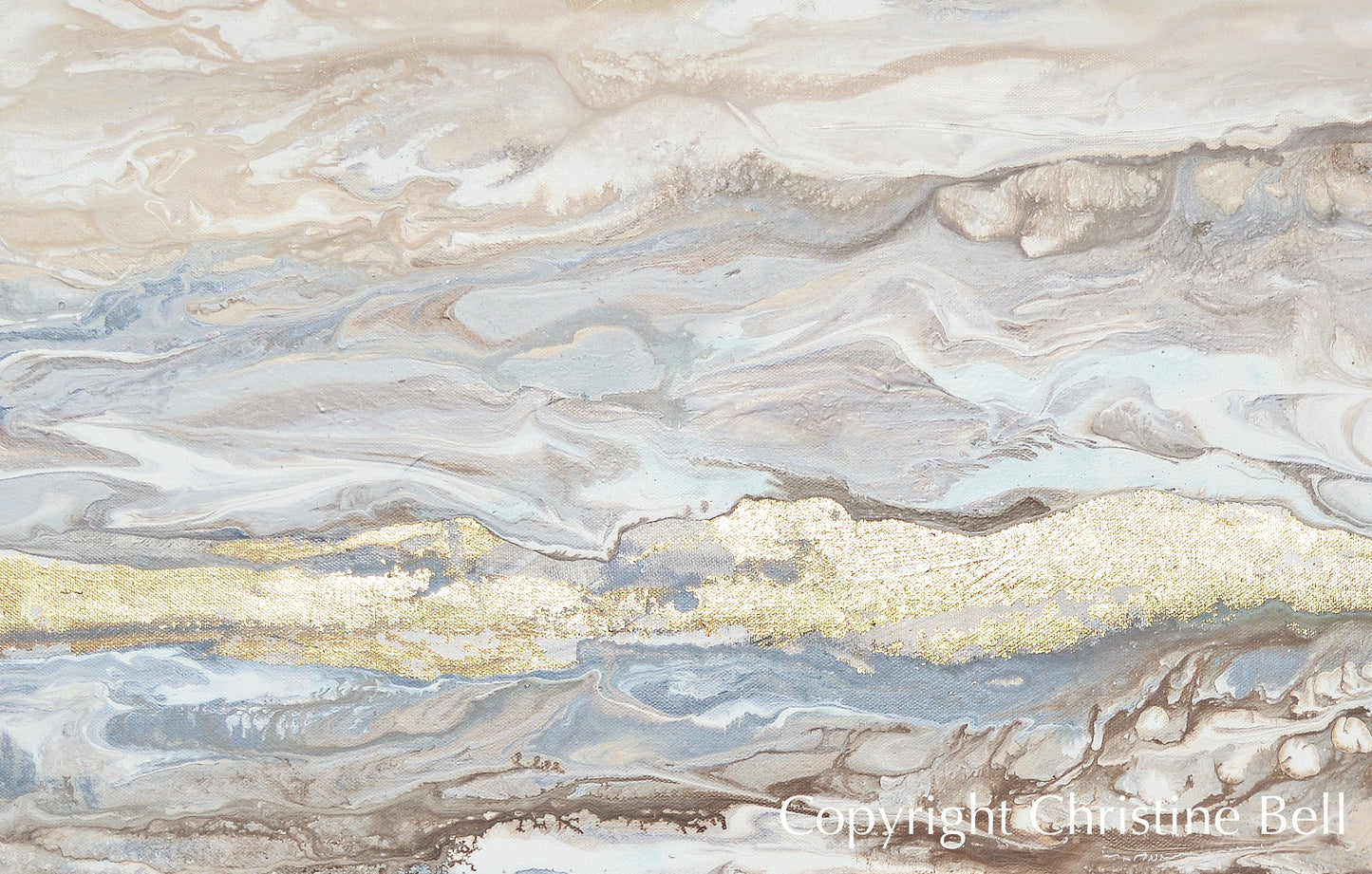 "Ingrained in My Soul" GICLÉE PRINT Art Abstract Painting Neutral White Beige Gold Leaf Marbled Coastal Landscape