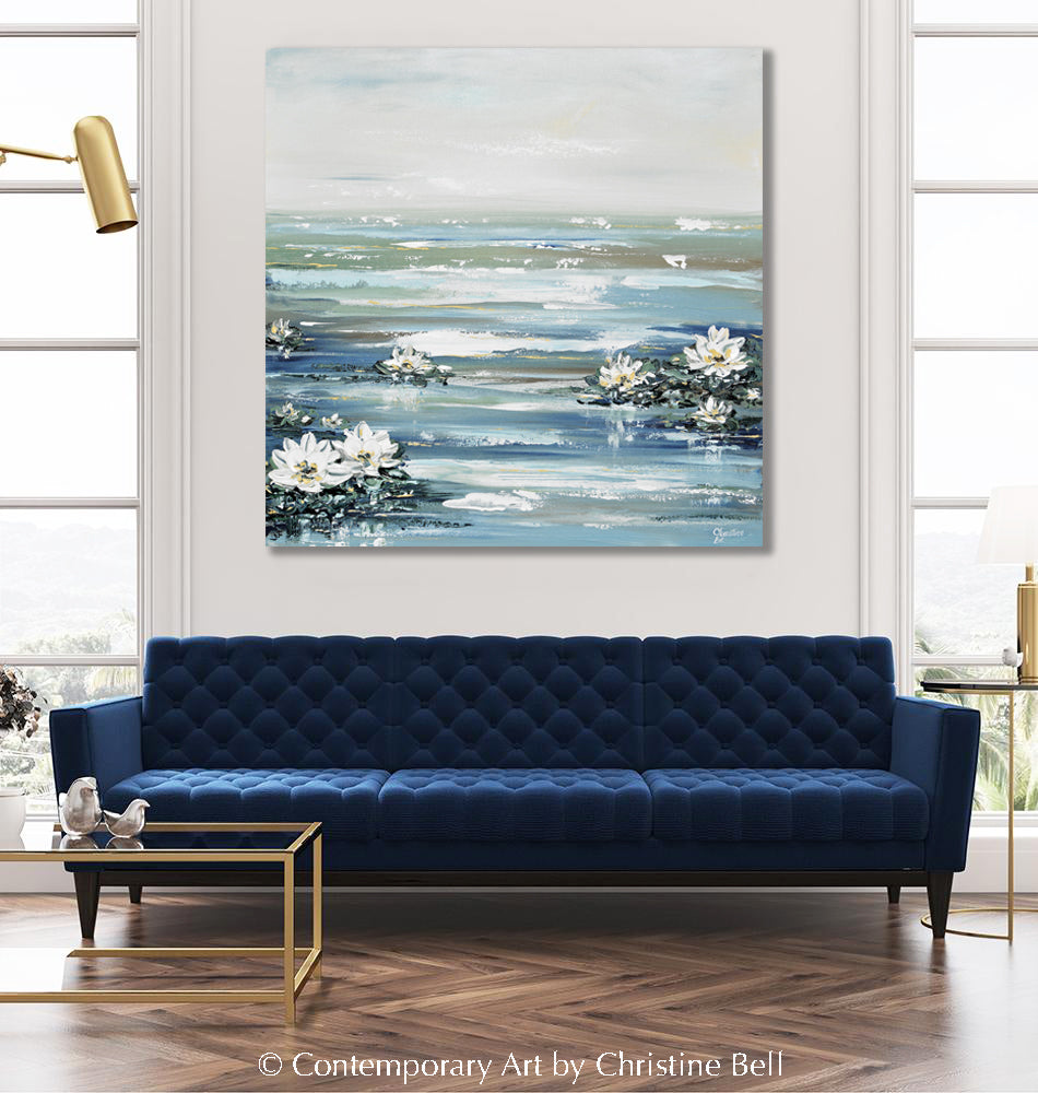 "A Time for Renewal" GICLEE PRINT Coastal Abstract Lotus Flower Painting Water lillies