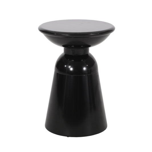 Modern Outdoor Metal End Table with Pedestal Structure in Black Iron, 15x15x20.75 Inches