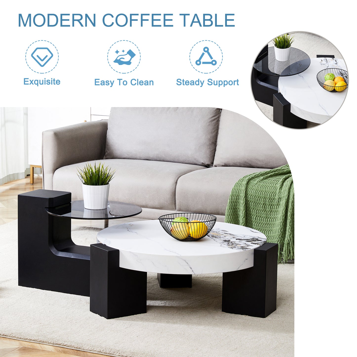 The detachable double-decker coffee table, the stylish design is more precious, and the detachable design can make the use of space more flexible and suitable for various scenes.