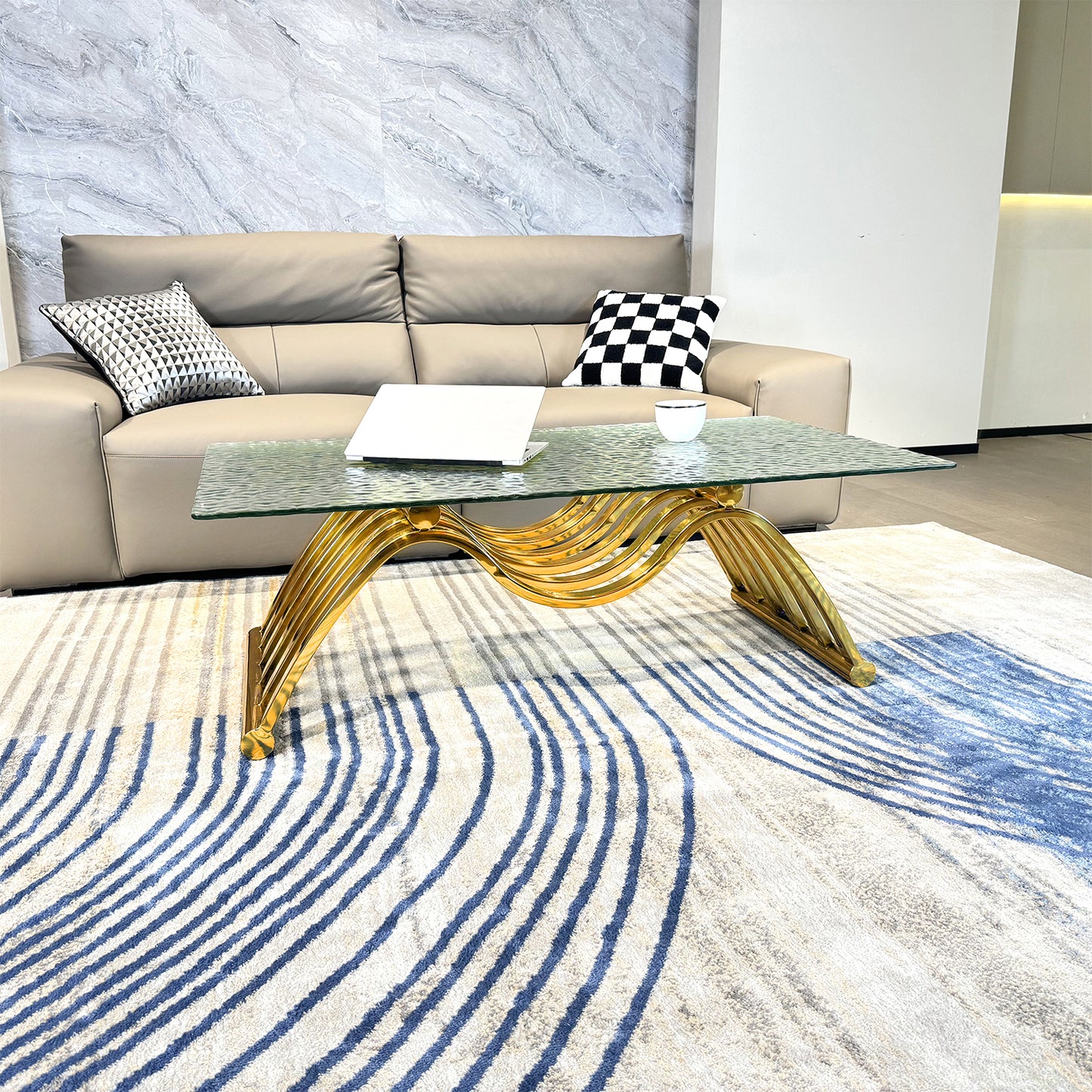 Modern Design GOLD Stainless Steel Frame Coffee Table Water Tempered Glass Coffee Table for Bedroom Living Room