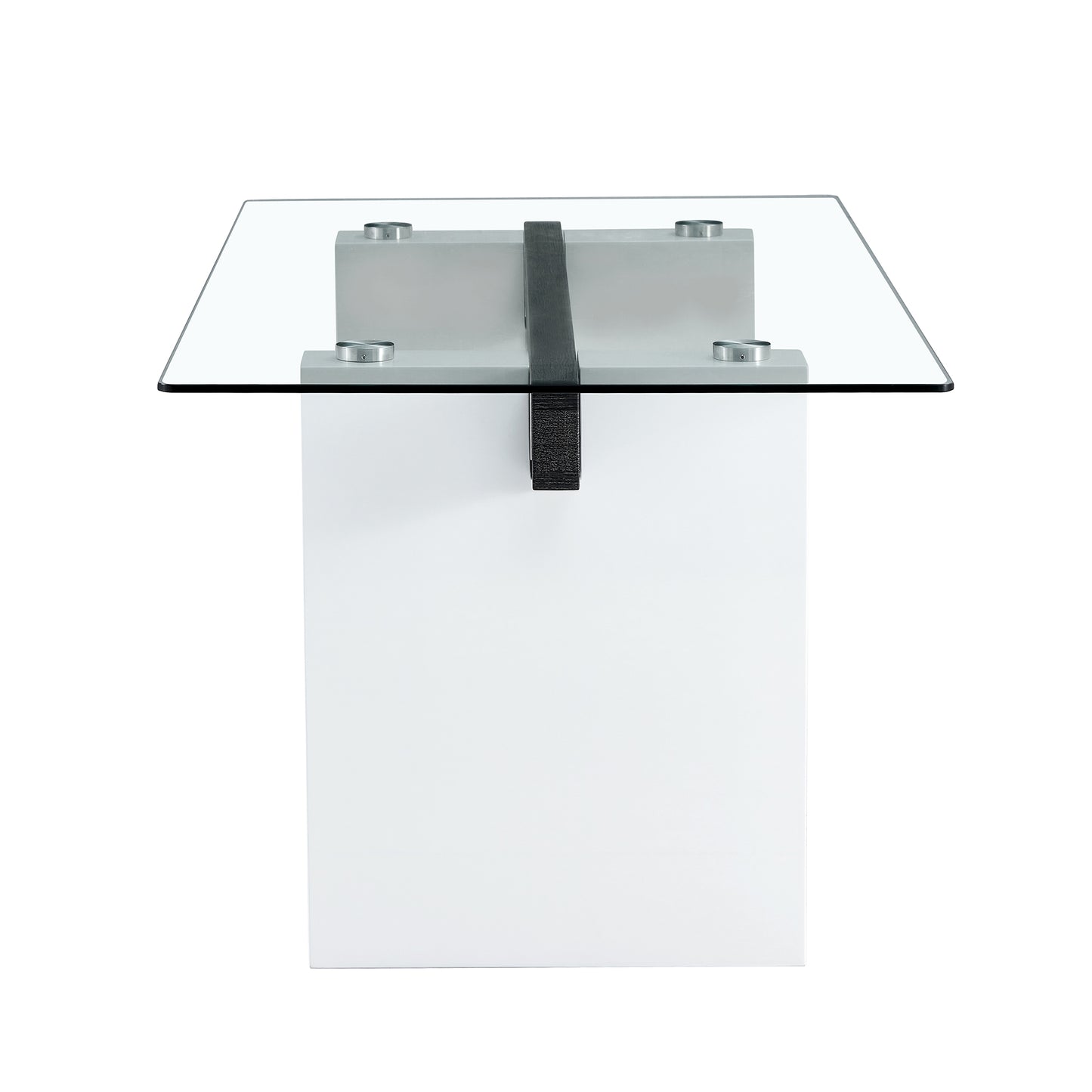 Large modern simple rectangular glass table, which can accommodate 6-8 people, equipped with 0.39-inch tempered glass table top and large MDF table legs, used for kitchen, dining room, living room1546