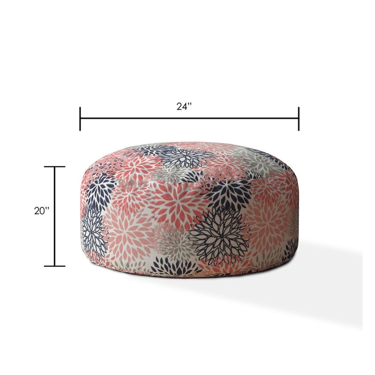 Indoor BURSTING BLOOMS MINKY Plush Coral Round Zipper Pouf - Cover Only - 24in dia x 20in tall