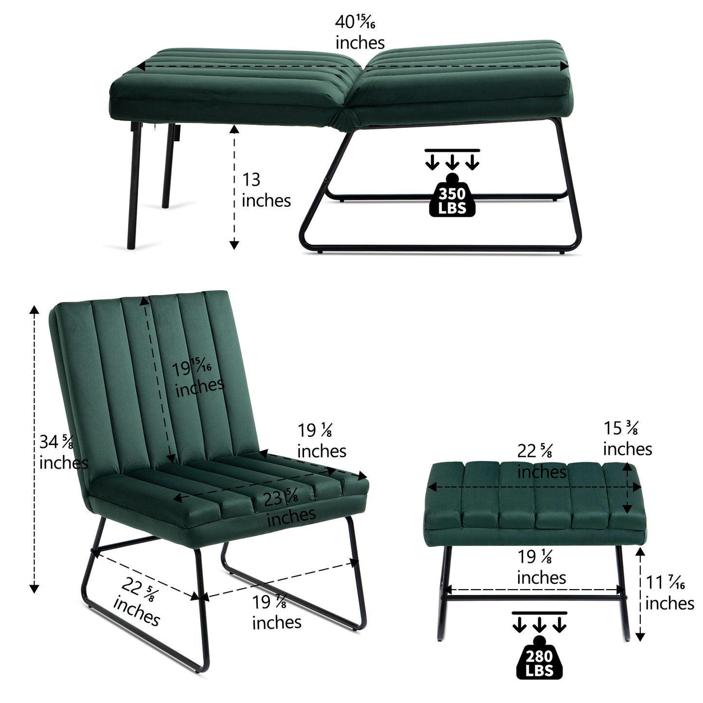 Green Modern Lazy Lounge Chair, Contemporary Single Leisure Upholstered Sofa Chair Set