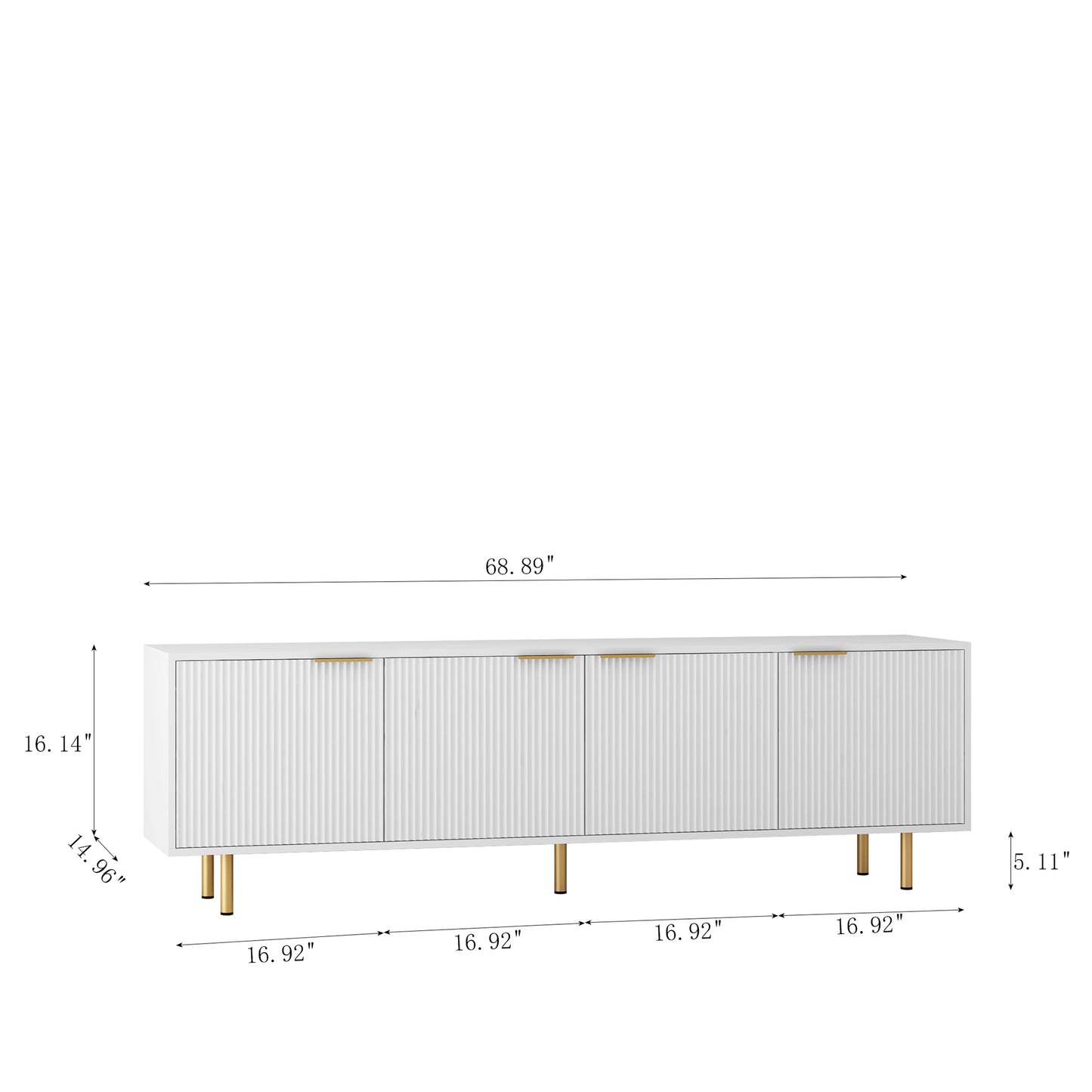 White Modern TV Stand Fluted 68" with Power Outlet, Entertainment Center with Storage Doors, TV Console Media Cabinet,  for 55+ Inch TV, Living Room