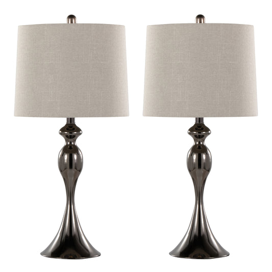 Ashland 27' Contemporary Metal Table Lamp in Gun Metal with Light Grey Textured Slub Linen Shade from Grandview Gallery by LumiSource - Set of 2