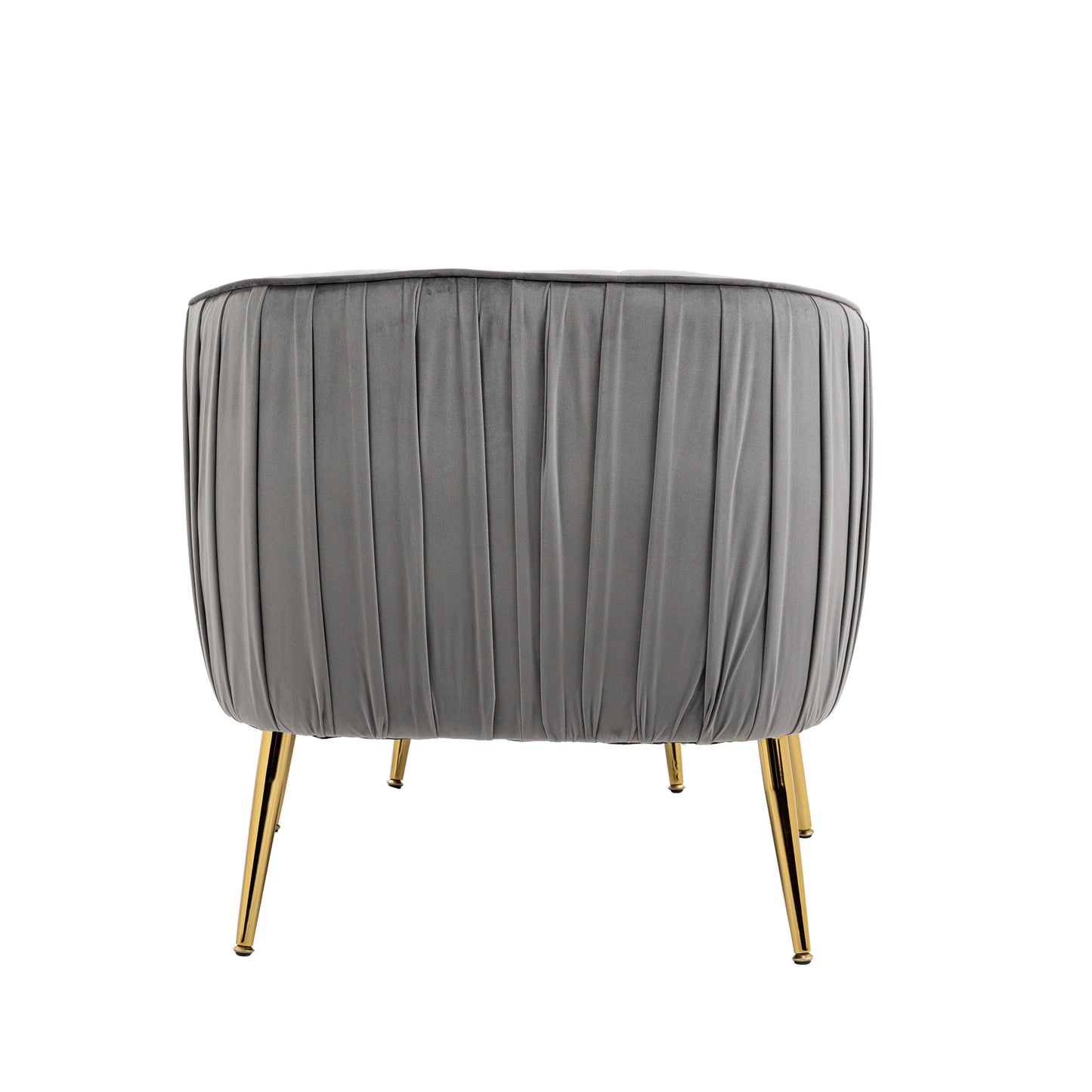 Velvet Accent Chair with Ottoman, Modern Tufted Barrel Chair Ottoman Set for Living Room Bedroom, Golden Finished, Grey