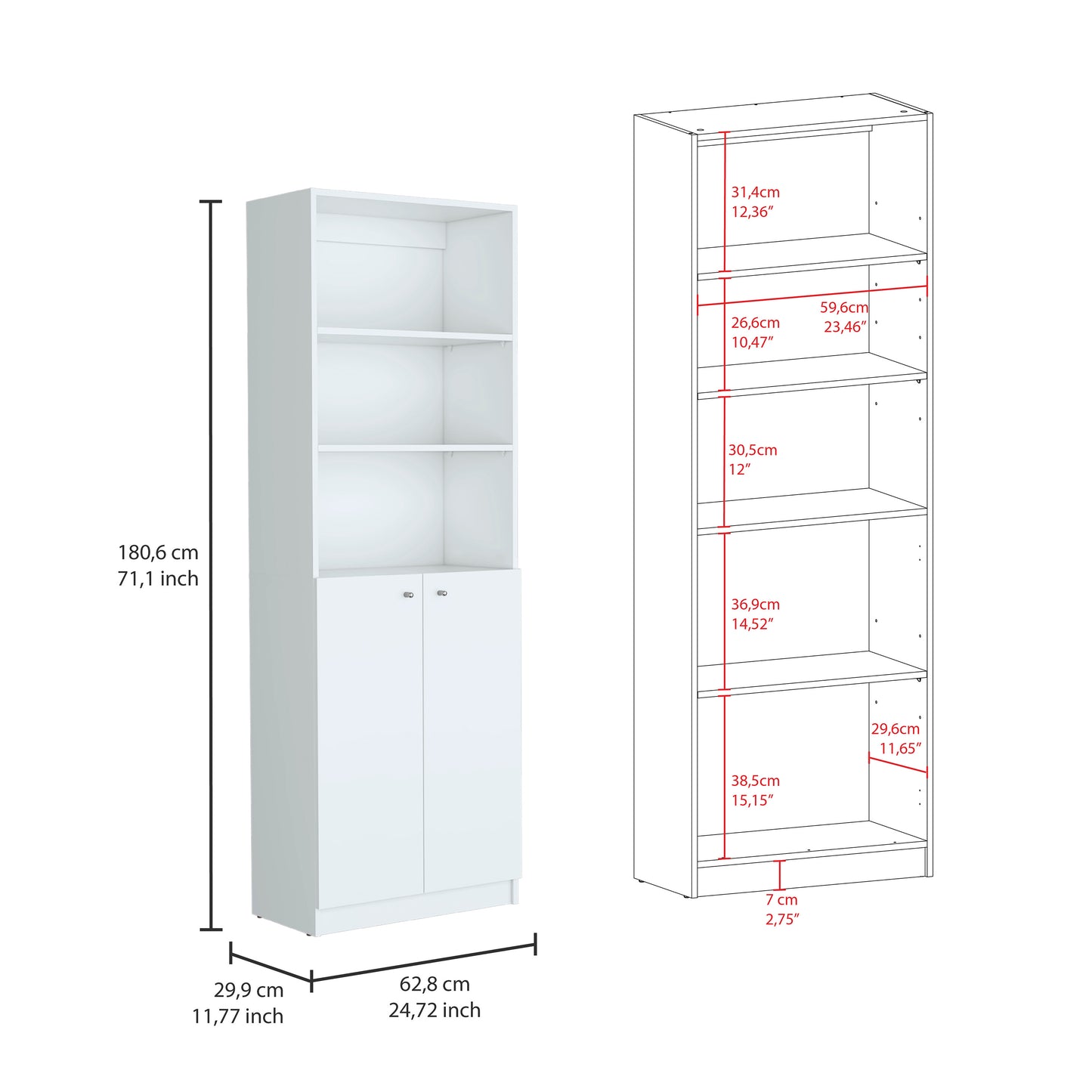 Levan 3 Piece Living Room Set with 3 Bookcases, White