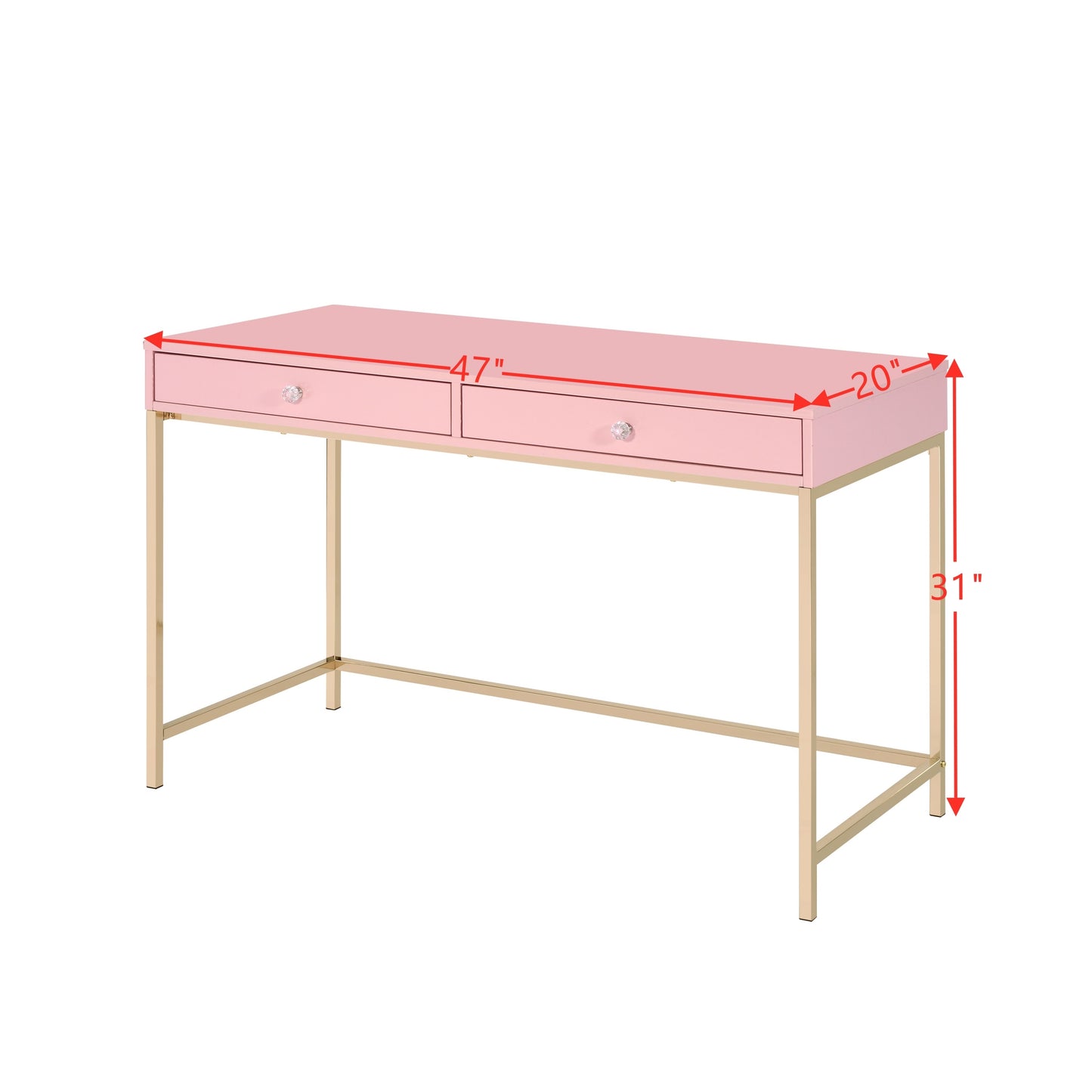 ACME Ottey Writing Desk, Pink High Gloss & Gold Finish 93545