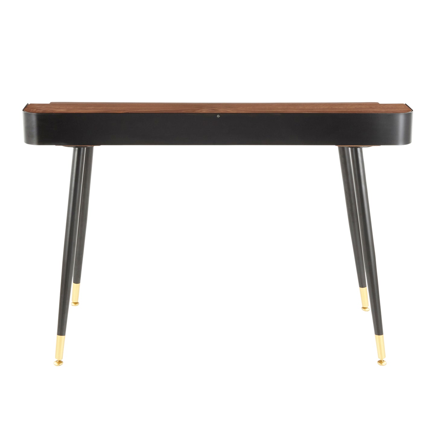 Harvey Mid-Century Modern Desk in Black Metal and Walnut Wood with Gold Accent by LumiSource