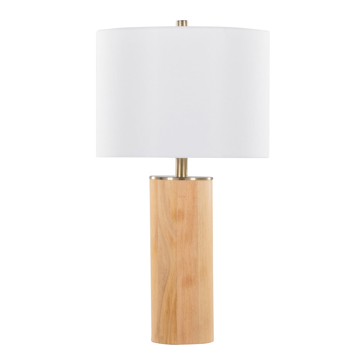 Cylinder Ash 27' Contemporary Wood Table Lamp in Ash Wood, Antique Brass, and White Linen by LumiSource