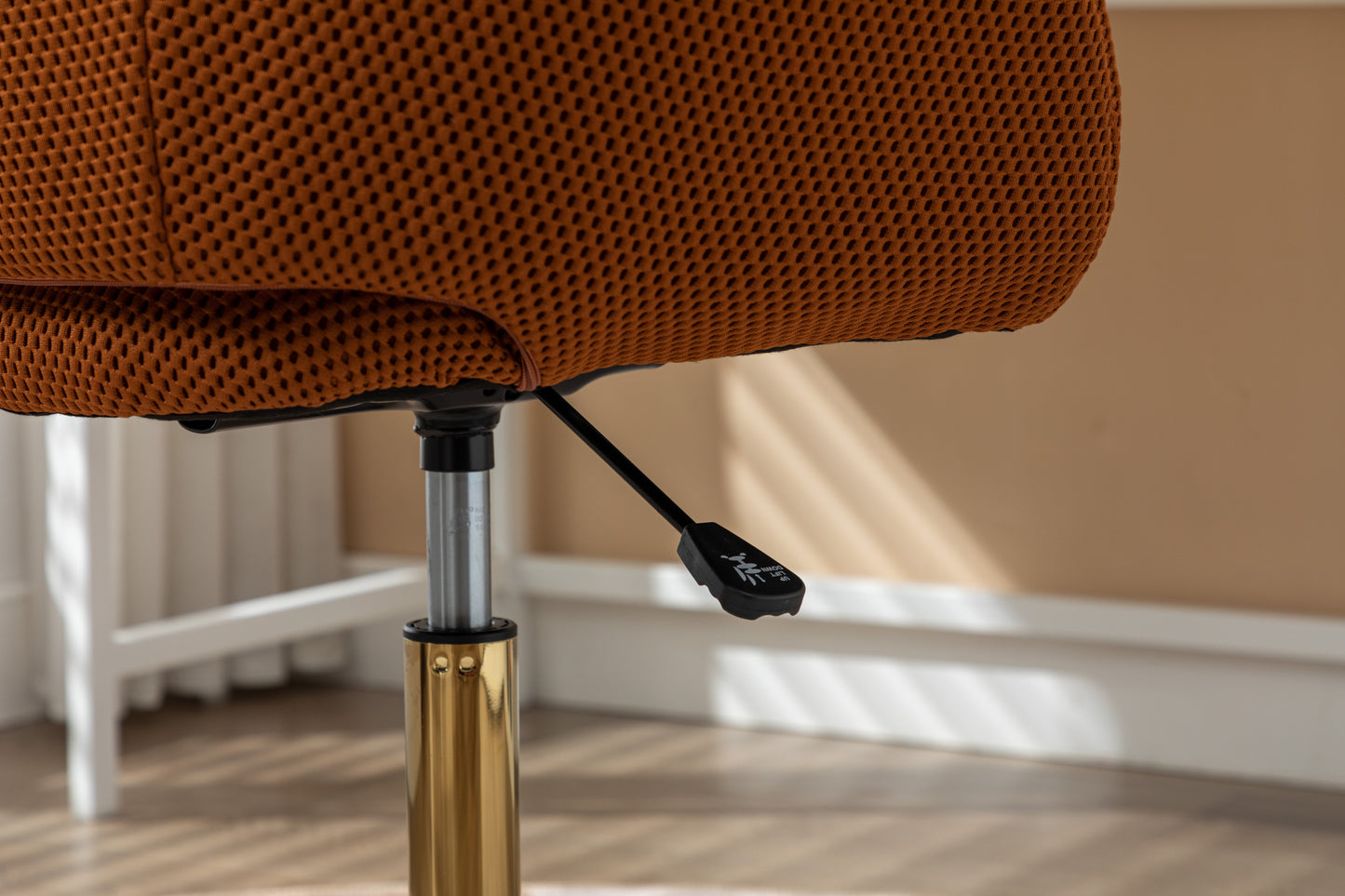 047-Mesh Fabric Home Office 360°Swivel Chair Adjustable Height With Gold Metal Base,Caramel