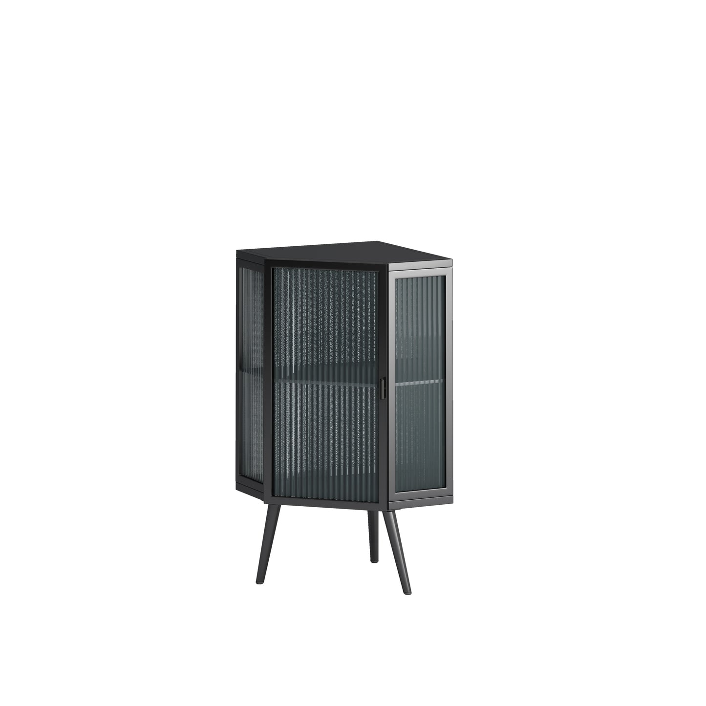 22.25" Floor Coner Cabinet with Tempered Glass Door & Storage Shelves for Bathroom, Living Room, Bedroom (Black)