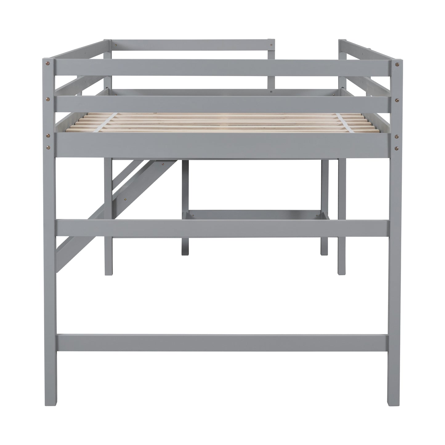 Full Loft Bed with Platform,ladder,Grey