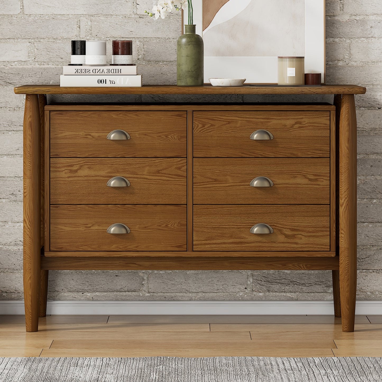 Mid Century Modern Wood 6-Drawer Dresser Storage Cabinet for Bedroom,Living Room,Rubberwood