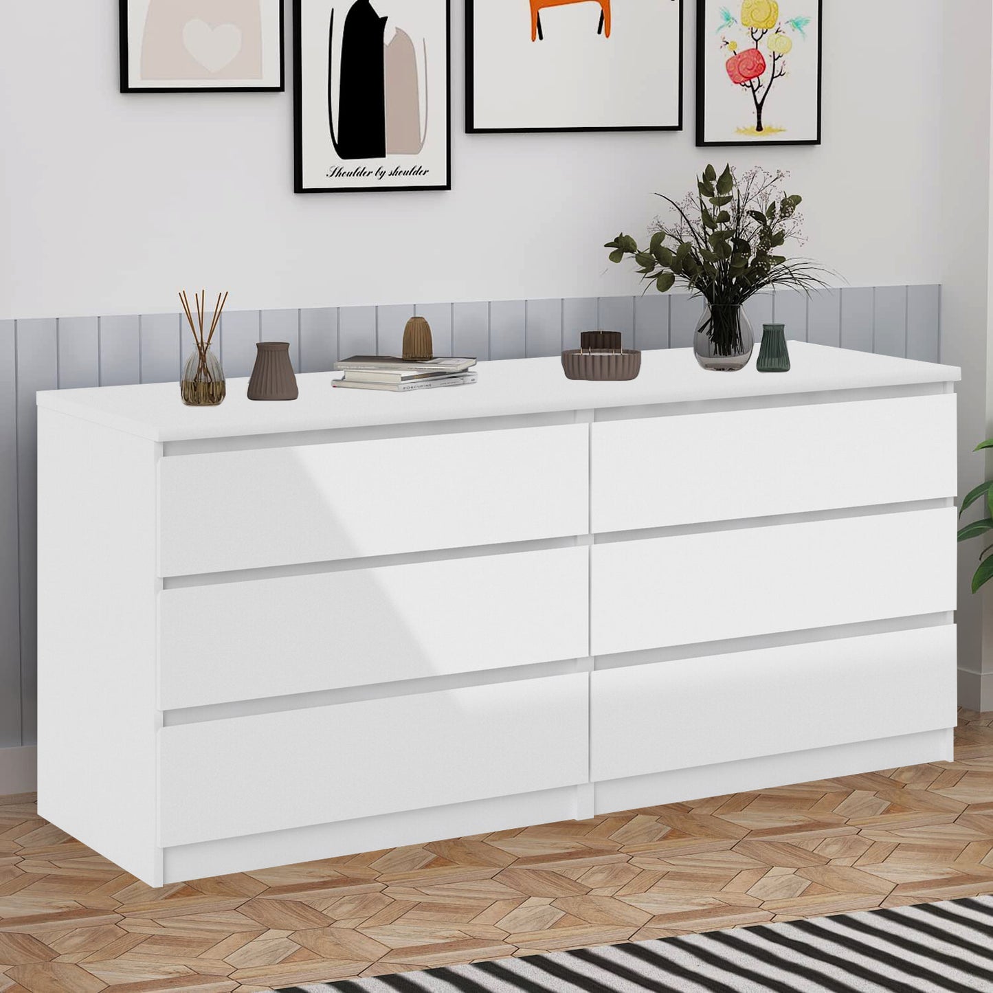 6 Drawer  Double Dresser for Bedroom Living Room Hallway,white