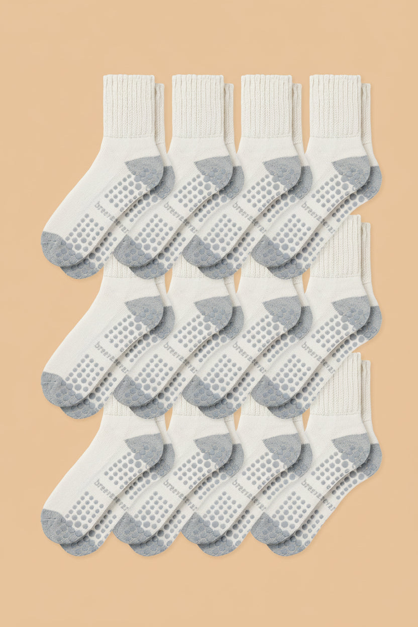 12-Pack Men's Work From Home Crew Socks with Relaxed Cuff and Non-Slip Grip