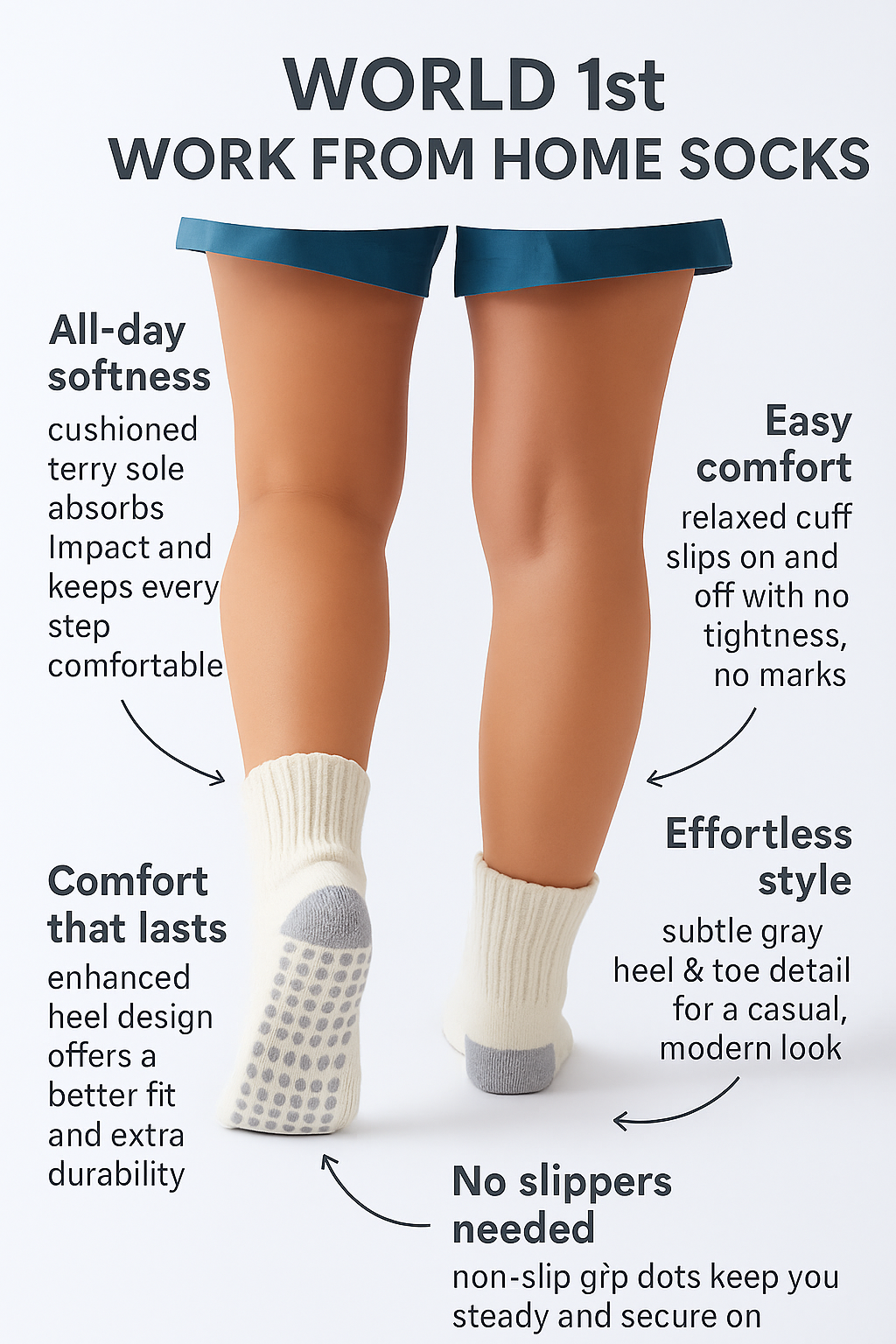 12-Pack Men's Work From Home Crew Socks with Relaxed Cuff and Non-Slip Grip