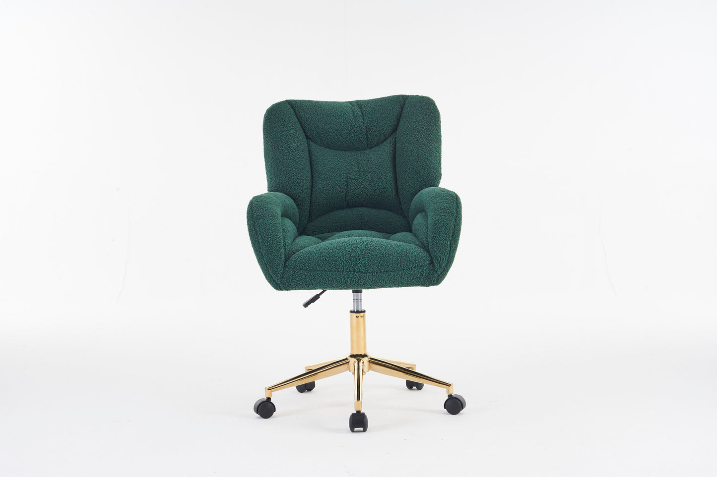 005-Teddy Fabric 360 Swivel Home Office Chair With Gold Metal Base And Universal Wheels,Green