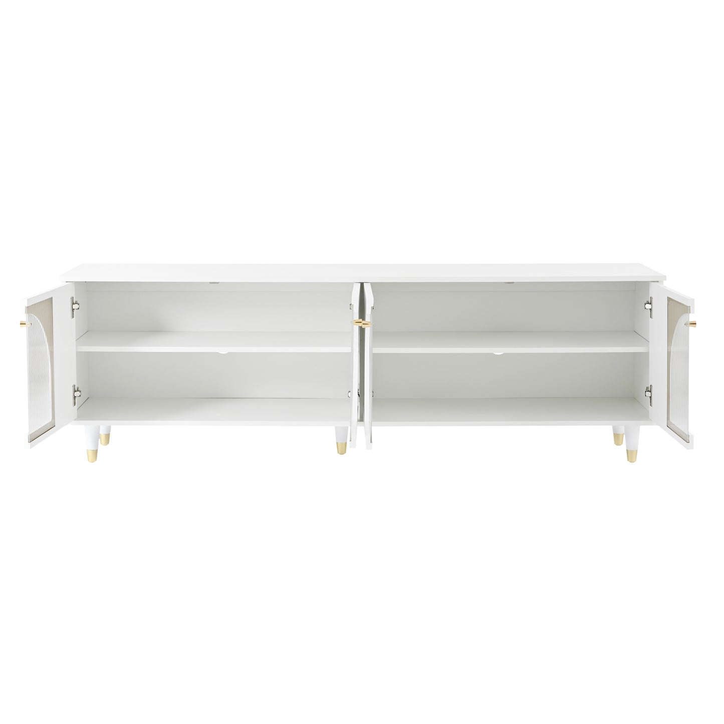 ON-TREND Contemporary TV Stand with Adjustable Shelves for TVs Up to 78'', Stylish Media Console with Gold Handles and Arch Fluted Glass Doors, Delicate Entertainment Center for Living Room, White