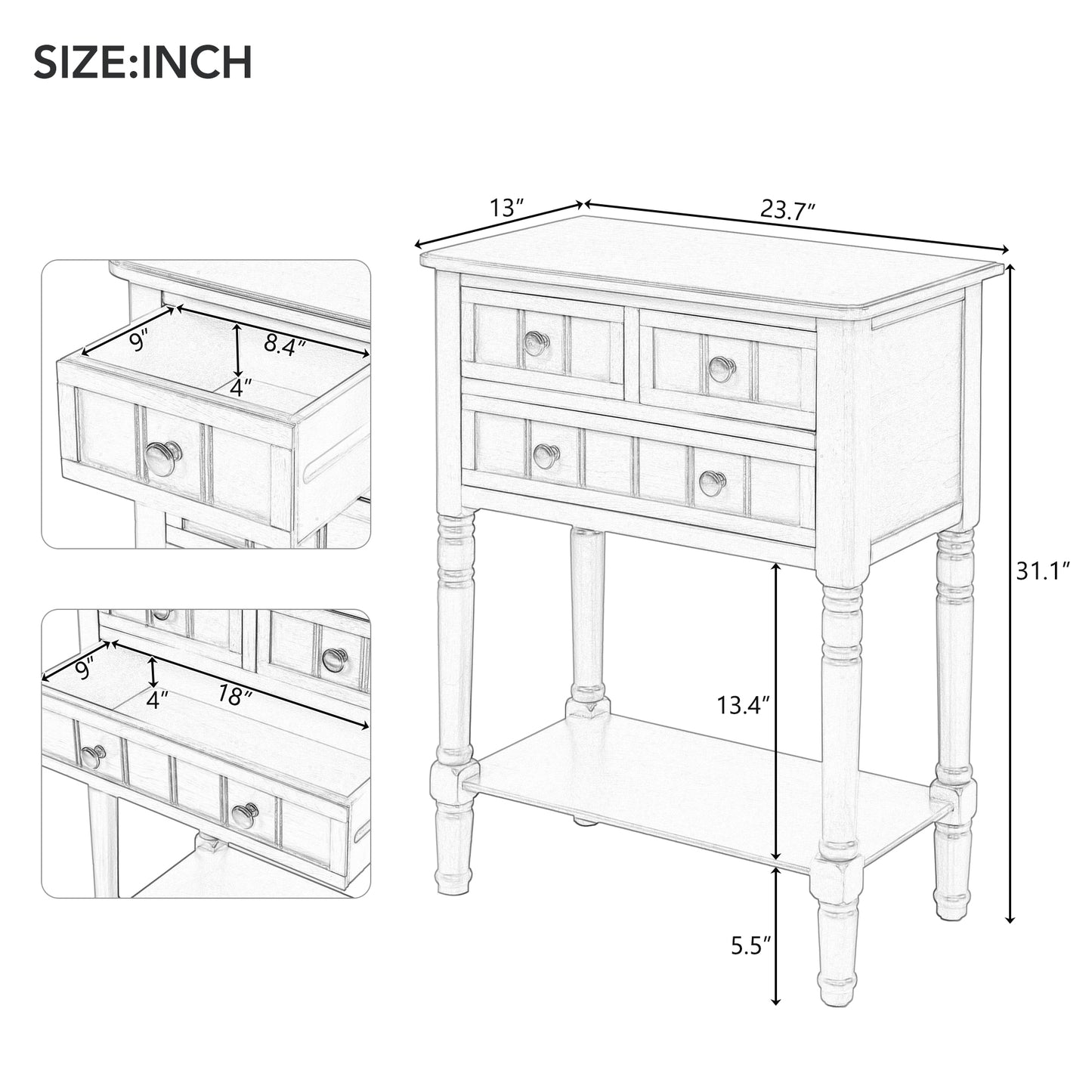 TREXM Narrow Console Table, Slim Sofa Table with Three Storage Drawers and Bottom Shelf for Living Room, Easy Assembly (Espresso)