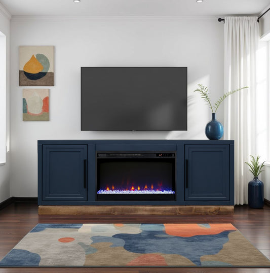 Nora 64 inch Fireplace TV Stand, for TVs up to 85 inches, Blue Denim and Whiskey Finish