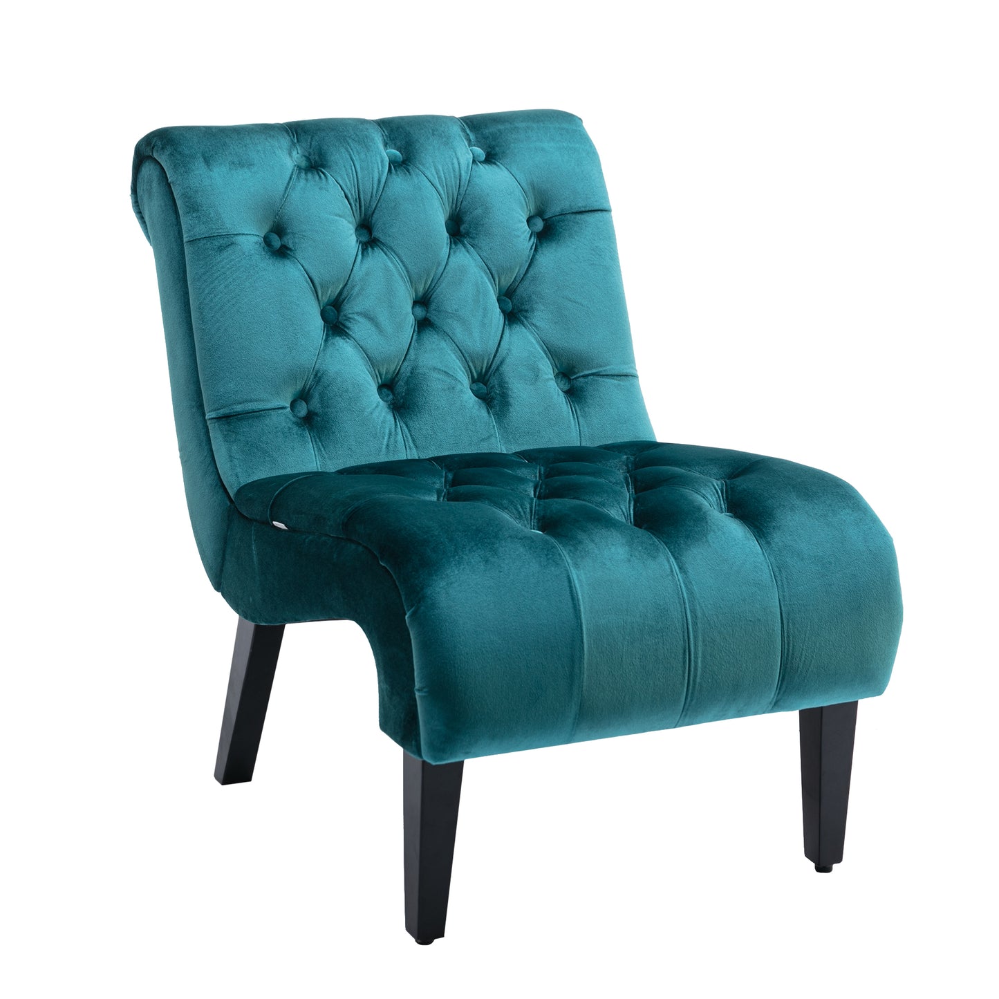 COOLMORE Modern Velvet Armless Accent Living Room Chair / Leisure Chair,Upholstered Fabric Button Comfortable Chair with Wooden Legs for Bedroom, Living Room, Office (Teal Velvet)