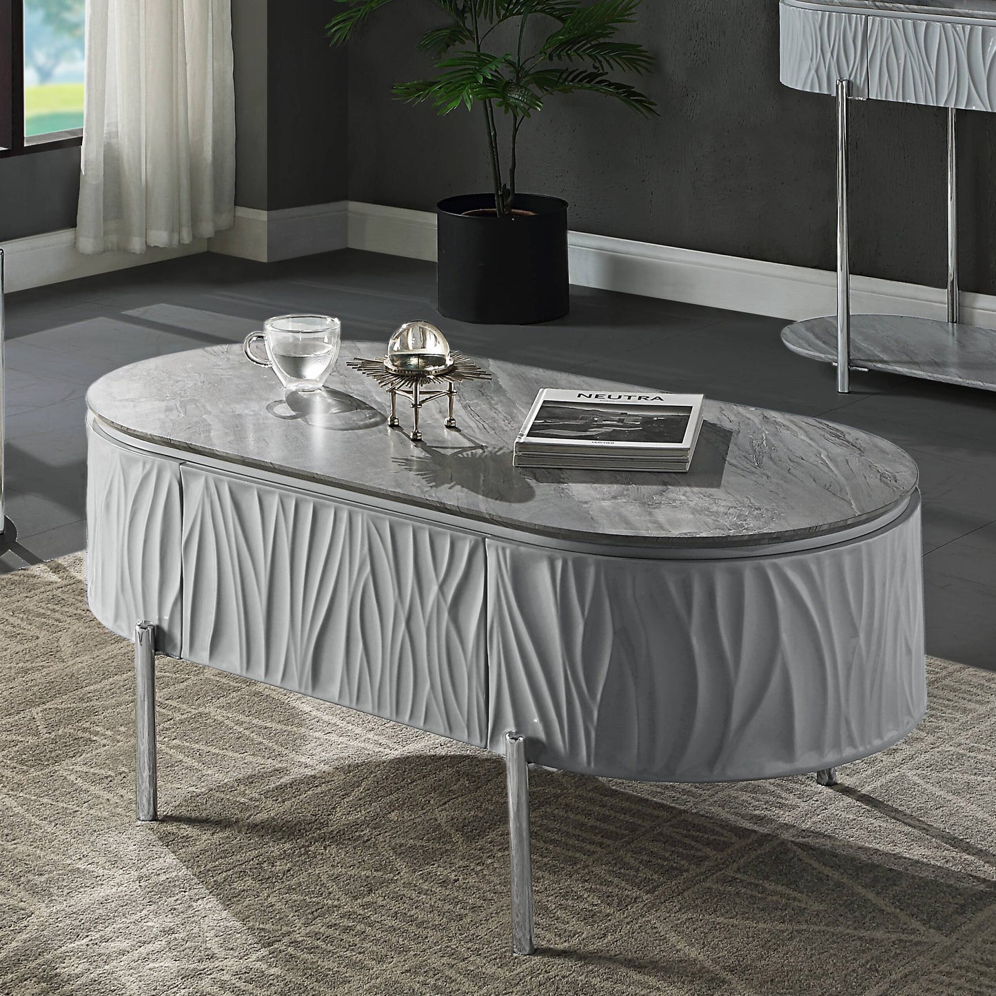 Grey High Gloss and Chrome Coffee Table