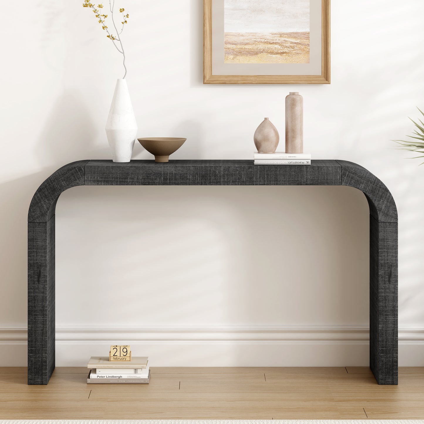 Mirod 52' Wood Console Table with Curved Edge, Natural Texture, Perfect for Entryways and Living Rooms