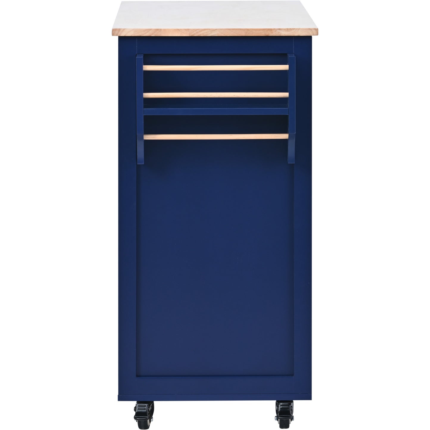 K&K Store Kitchen Cart with Rubber Wood Countertop , Kitchen Island has 8 Handle-Free Drawers Including a Flatware Organizer and 5 Wheels for Kitchen Dinning Room, Dark Blue