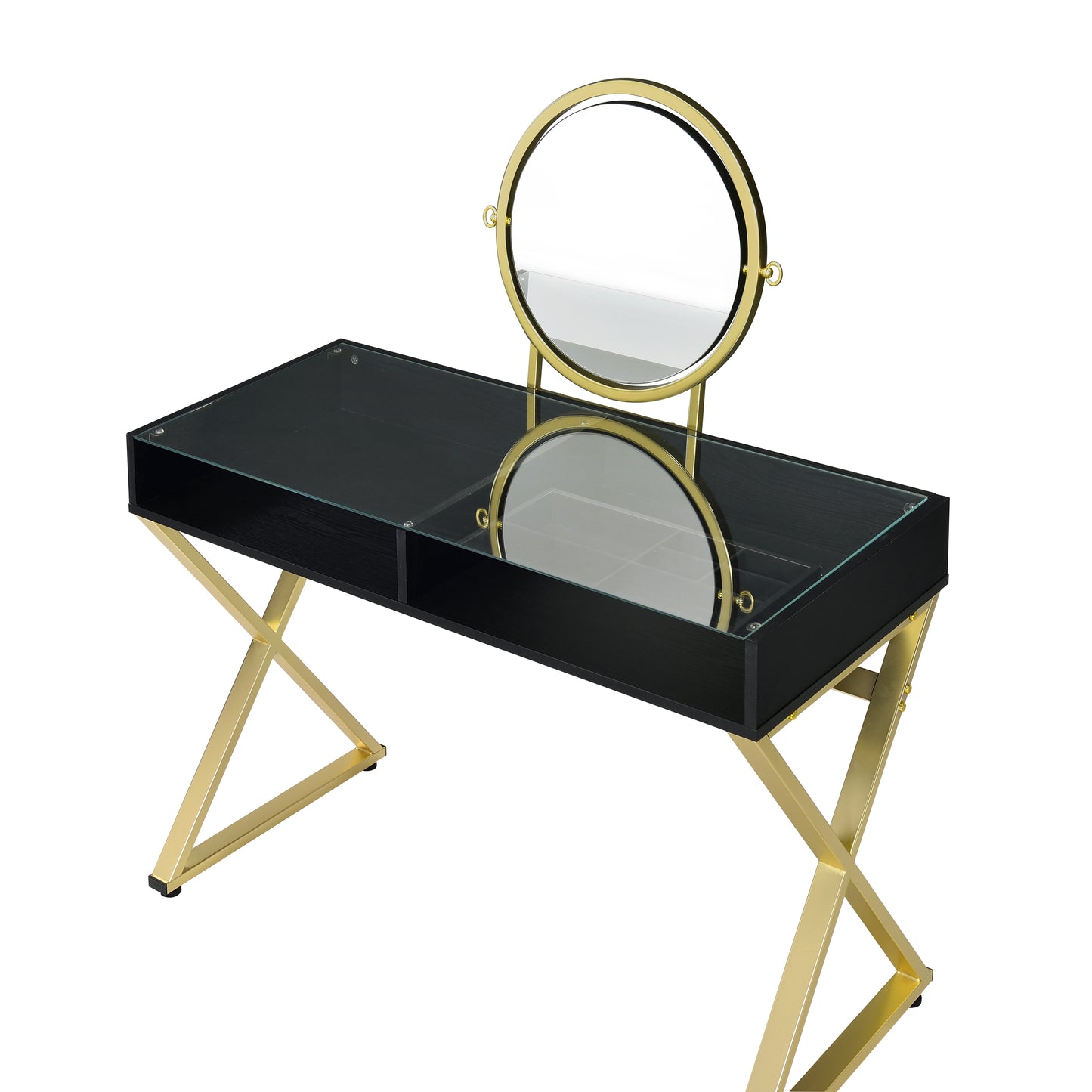 ACME Coleen Vanity Desk w/Mirror & Jewelry Tray in Black & Gold Finish AC00669