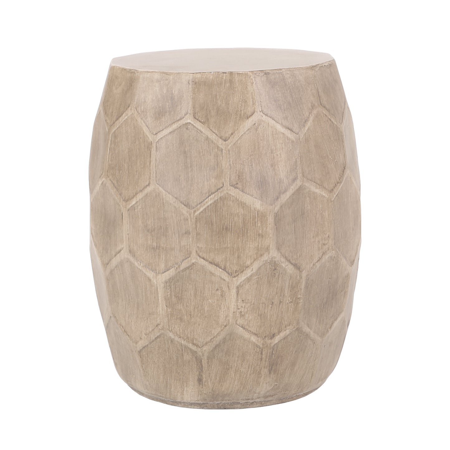 Boho Outdoor Lightweight Concrete Side Table with Honeycomb Pattern in Natural Finish, Magnesium Oxide, 15.25 x 15.25 x 18.25 inches