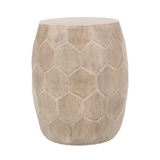Boho Outdoor Lightweight Concrete Side Table with Honeycomb Pattern in Natural Finish, Magnesium Oxide, 15.25 x 15.25 x 18.25 inches